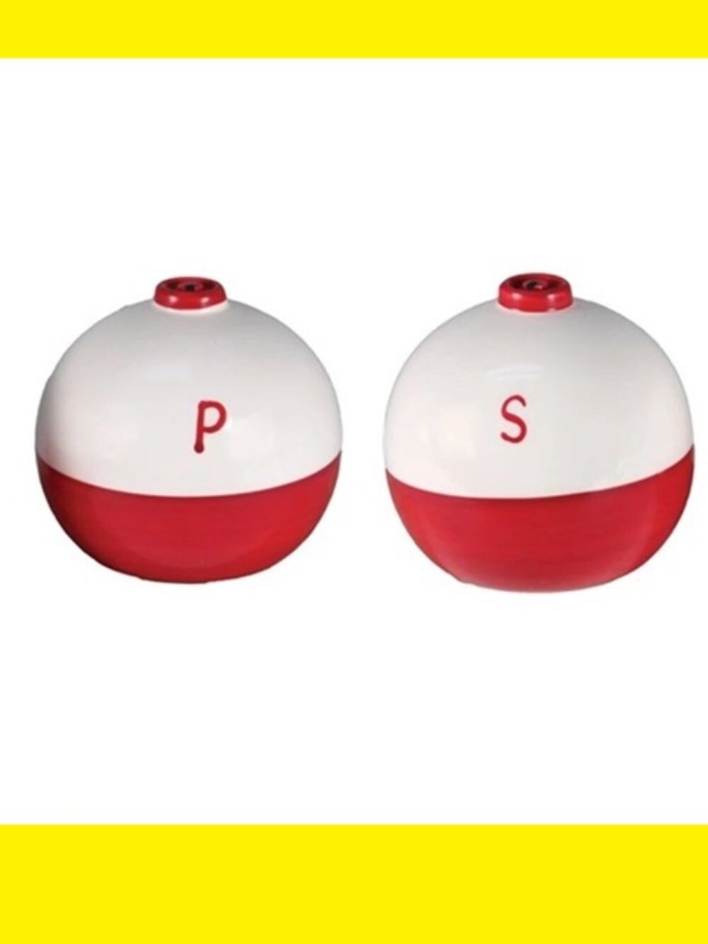 Ceramic Red and White Bobber Salt & Pepper Shaker Set 2 3/4" tall each 017-519
